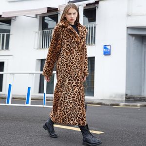 Frauenfell dicke und warme mittelgroße lange Plüschjacke 2023 Winter Imitation Leopardenmuster Haare Superanzug Halsband