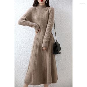 Kadın Sweaters Yün Sweater Sonbahar Kış Kadın Elbise Uzun Kollu Yarım Belelek Kültürü Jumper Giyim Örgü Üstler