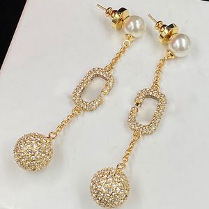 Pearl Dangle Earrings Ladies 18K Gold-Plated Gold Balls Diamonds Sparkling Hollow Long Pendant Gorgeous Classic Drop Earrings Jewelry