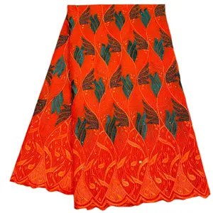 Швейцарская кружевная ткань 5 ярдов. Нигерийская женская хлопчатобумажная ткань с стразами Свадебное платье Африканское вечернее платье Премиум качества 2023 YQ-8119
