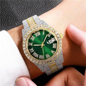 Wristwatches Sdotter Men's Steel Band Quartz Watch Hip Hop Business Calendar Full Diamond Relojes Para Hombr