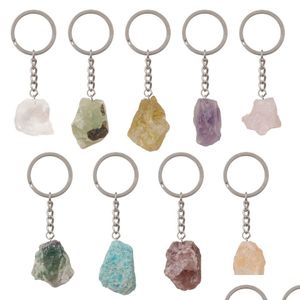 Key Rings Selling Natural Gemstone Pendant Keychain Men Womens Lucky 25-30Mm Jade Quartz Amethyst Car Keyring Jewelry Drop Delivery Dh2B4