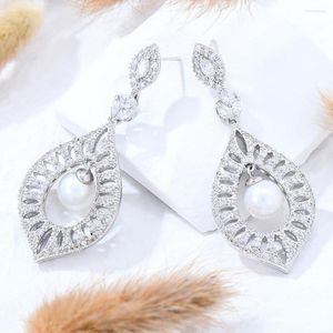 dangle earrings godki classic pearl for wedding zircon waterdropドバイブライダルコスチュームジュエリーサマーパーティー