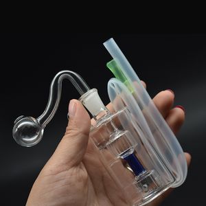 Hookahs Set Mini Glass Oil Burner Bong for Dab Rigs Water Bubbler Pipe Double Matrix Perc Design for Smoking with 10mm Male Banger Nail and Hose Wholesale Price