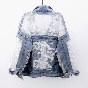 Kvinnorjackor Chaquetas Mujer Summer Spring Streetwear Embroidery Lace Patchwork Sexig denim Jacka Kvinnor Frayed Tassel Loose Jeans Coat 230815