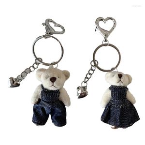 Keychains F19D Bear Keychain Soft Plush Heart Pendant Chain Holiday Car Keyring