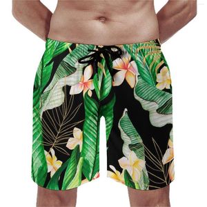 Shorts masculinos de verão ginástica folhas de palmeira com surf bosque de florestas tropicais pranchas de design de flores curtas calças de banho confortáveis