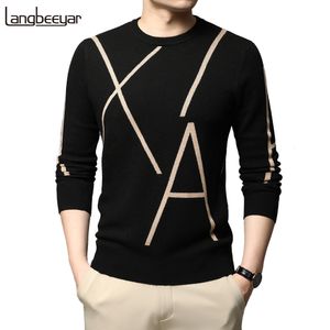 Montagem masculina Marca de moda tricotar Designer de ponta de lã de inverno Sweater Black Sweater para Man Cool Autum Casual Jumper Mens Clothing 230815