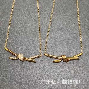 Designer Brand Gold high quality Tiffays Knot Necklace 18K Rose Diamond knot full diamond bone ailing same clavicle chain