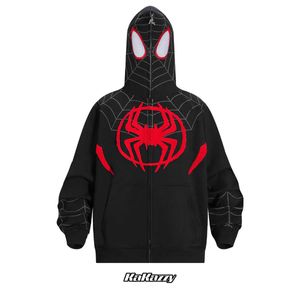 Spider Man Warsuit Larsuit Full Zip Hoodie Olhos esvaziados e visíveis com capuz de outono inverno American Street Trend Jacket 153q