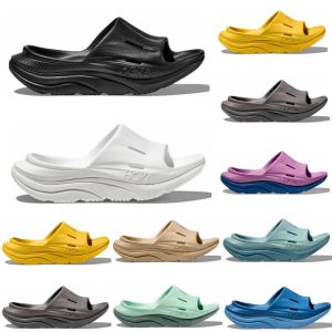 Hoka One One One Ora Recovery Slide 3 Дизайнерские сандалии тапочки мужчины женщины Hokas Shoes Fashion Triple Черно -серо -серо -желтые девушки пляжные пляжные сандалии слайды