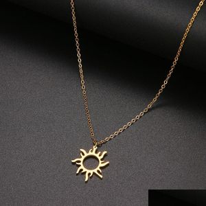 Pendant Necklaces Fashion Stainless Steel Necklace Gold Plated Ethnic Sun Totem Pendent For Charm Women Birthday Party Jewelry Drop Dhucf