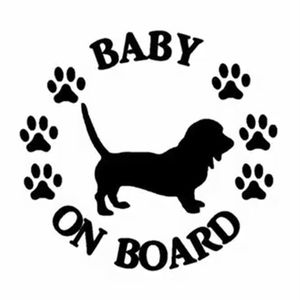 15 2 14 1CM Baby on Board Basset Hound Dog Vinyl Decal Car Sticker Black Silver CA-1205328W
