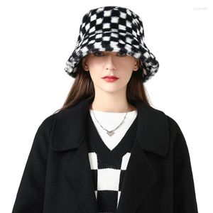 Berretti stampa reticolare inverno tieni cappelli da secchio caldo da donna uomo pelliccia pelliccia panama unisex berretto da pescatore addensato femmina femmina outdoor antivento