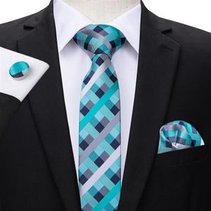 Hi-Tie Mode Slim Dünne schmale Krawatte Blaue Streifen Jacquard gewebt Krawatten Binden Sie Hanky ​​Manschettenknöpfe Set für Männer Hochzeitsfeier Cas246p