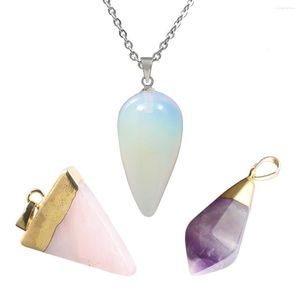 Pendant Necklaces SUNYIK Natural Crystal Gem Stone Multiple Styles And Materials Hexagon Prism Triangle Water Drop Healing Chakra Jewelry