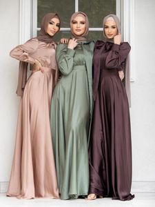 Etnik Giyim Mütevazı Dubai Abaya Hicab İslam Ramazan Robe Femme Kaftan Resmi Akşam Maksi Elbiseler Müslüman Moda Kadın Saten Balo Uzun