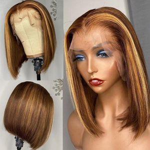 BOB HIGHT WIGS CAPELLI UMANI Honey Bionda 180%Densità 4/27 ossea colorata in pizzo dritto da pizzo brasiliano brasiliano corto corto obzo pizzo parrucca per donne