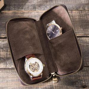 Scatole di orologi Case da viaggio portatili in pelle di lusso per uomini Organizzatore di stoccaggio a doppia borsa a doppia borsa