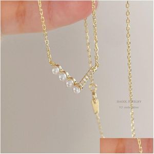 Pendant Necklaces Dainty Chevron Pearl Necklace Art Deco Multi-Diamond Curved Jewelry June Birthstone Drop Delivery Pendants Dhfrv