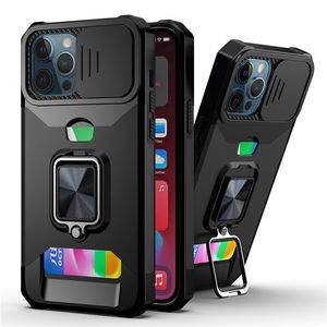 Casos de telefone de janela deslizante Kickstand Back Capa Protetor de suporte para cartão de anel de anel para iPhone 15 15Pro 15Plus 15ultra 14 13 12 11 Pro Max X Xs XR 6 6p 7 7p 8 8plus