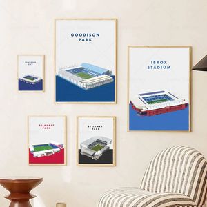 Sportplats canvas målning fotbollsplan sport affisch tryck väggkonst stadion bilder tonårsrum pojkar sovrum dekor ingen ram wo6