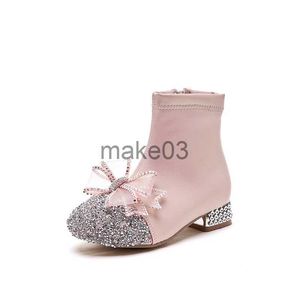 Stivali dolci ragazze rhinestone brow kids fashion tacco basso elegante stivali per feste di matrimonio 2022 Nuovi bambini autunnali in stile coreano traspirato J230816