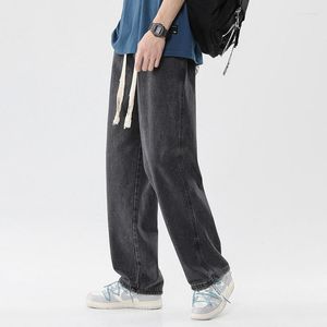 Men's Jeans TFETTERS Spring Autumn 2023 Blue Denim Trousers Mens Drawstring Mid Rise Trend Solid Color Retro Skateboard Streetwear