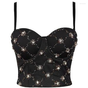 Tank da donna Tank da donna 2023 Diamanti da festa senza schienale Diamonds perline per sfregamento di camis ballerino sexy push up bustier bianco nero