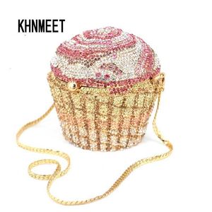 Kvällspåsar Designer Märke Luxury Crystal Evening Bag Fashion Cupcake Diamond Clutch Soiree Purse Women Wedding Bride Cake Handväskor SC515 230815