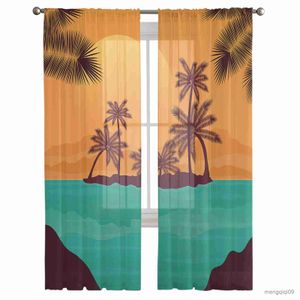 Curtain Tropical Island Coconut Tree Tulle Curtains for Living Room Bedroom Sheer Drapes Modern Printed Design Sheer Curtains