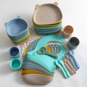 Koppar rätter redskap 6st design baby silikon platta kopp skål sked set bpa gratis bärbar smutsmatning bordsartiklar för barn 230815