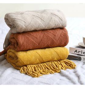 Одеяла волновые вязаные одеяла с кисточками с твердым цветом SOFA S Дол