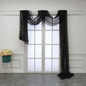 Vorhang Schwarz Luxus Blumensticke Elegant Jacquard Sheer Schal Valance Extra Long Voile Hochzeitsbogen Bett Banach Party Hintergrund