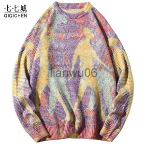 Men's Sweaters Spring Knitted Sweaters Men Harajuku Neon Phantom Color Block Knit Sweater Pullover Women Loose Casual Hip Hop Street Sweatshirt J230806