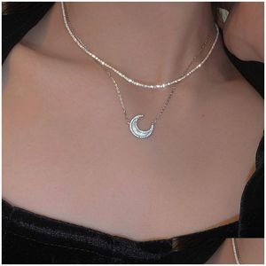 Anhänger Halskette Europäische Mode Mond Halskette Bling Chain Zwei in einem stapelbaren Halbmond für Frauen Frauen Geburtsjahr Schmuck Drop DHSEV