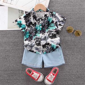 Conjuntos de roupas bebê menino roupas conjunto manga curta camisa tropical impressão cintura elástica shorts estilo casual roupas de verão para 1-5years