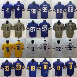 Mans Football 97 Everson Griffen Jerseys 99 Danielle Hunter 4 Brett Favre 18 Justin Jefferson 8 Kirk Cousins ​​22 Harrison Smith 33 Dalvin Cook Stitched Color Rush