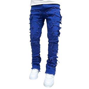 Mens Jeans Designer Cool Distressed Rasgado Slim Fit Stretch Denim Calças Streetwear Estilo Moda Roupas Punk Jeans Calças Apertadas Masculinas Mulheres Jeans em Camadas HODV