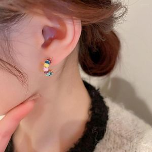 Stud Earrings Korean Trendy Vintage Jewelry Colorful Enamel Oil Round Ear Buckle Semicircle Elegant Women