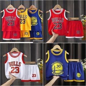 Yoga Outfit Jerseys Kids Summer Boys T-Shirt Quick Dry Basketball Uniform Set Digital Print Team Toddler 3-12 Years Old Clothing Red Dhk2S