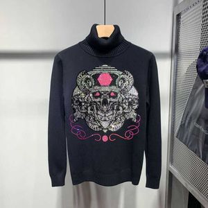 Erkek Sweaters Kişilik Popüler Stil Boğazlı Kazak Kaşmir Sweatshirt Sıcak Sondaj Kafatası İnce Pullover Marka J230806