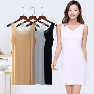 Women's Sleepwear Seamless Full Slips Women Petticoat Underskirt Plus Size Sexy V/U Neck Sleeveless Ice Silk Ultra Thin Dresses