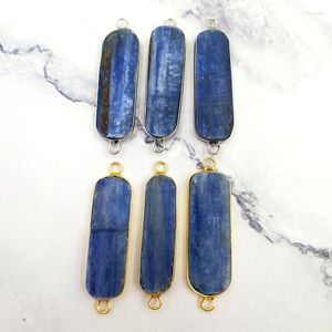 Pendant Necklaces Gold Silver Plated Natural Blue Kyanite Stone Pendent Diplopore Connector Reiki Healing Charms For DIY Making Jewelry