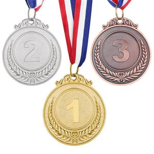 Decorative Objects 3 Pcs Set Metal Award Medals with Neck Ribbon Gold Silver Bronze Style for Sports Academics or Any Competition Diameter 51cm 230815