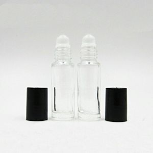 5ml 5g de rolo transparente no óleo essencial de garrafa com bola de vidro Bola preta Tampa de perfume perfume Roll-on Bottle LXVPV