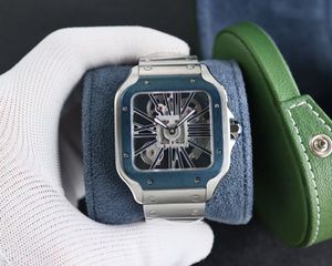 Mode Expert Watch Men's Quartz Movement Watch 40mm rostfritt stål kalender gratis dubbelsidig transparent grön ring mun montre homme armbandsur