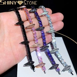 Charm Bracelets Iced Out Bling Cz Paved Spiked Rivet Punk Bracelet Cuff Wrap Bangle Metal Wristband for Men Women Gothic Accessories Jewelry 230815