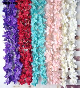 Decorative Flowers 10cs/lot! Wholesale 2M Long Artificial Wisteria Flower Vine Wedding Hydrangeas Strip Silk String Fake Rattan