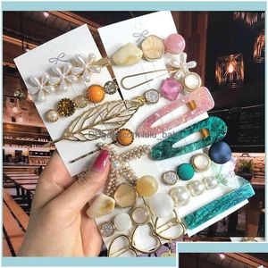 Pannbandsmycken2021 Pearl Crystal Akrylklämmor Set för kvinnor Retro Geometriska Barrettes Pin Girl Hair Aessory Fashion Jewelry Drop Dhqlk